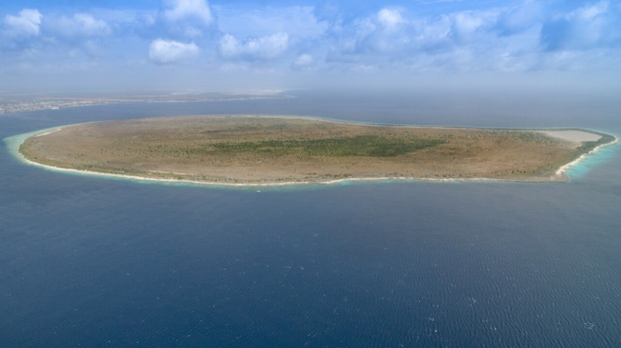 Klein Bonaire island and turquoise sea from above